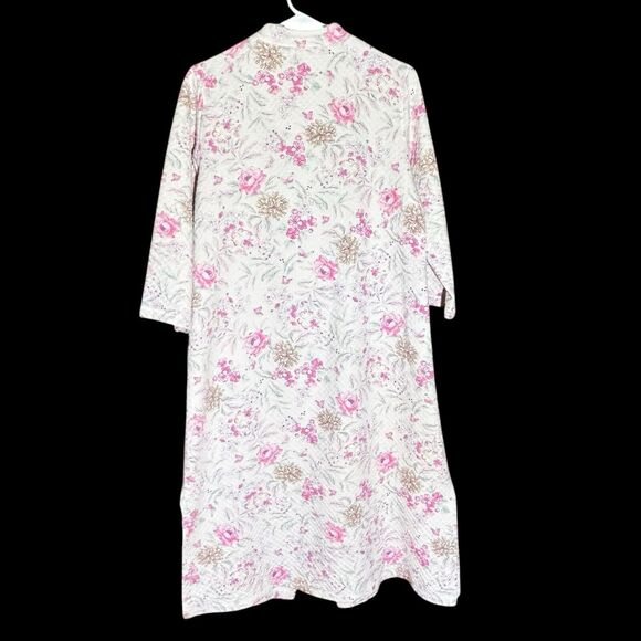 MISS ELAINE Women’s Zipped Quilted Pink Blush Floral Loungewear Robe Size Small - Picture 7 of 12